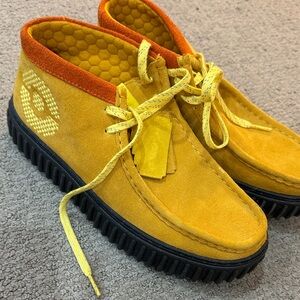 Clarks Pokemon Big Kids Yellow Suede Sneakers with Orange Trim